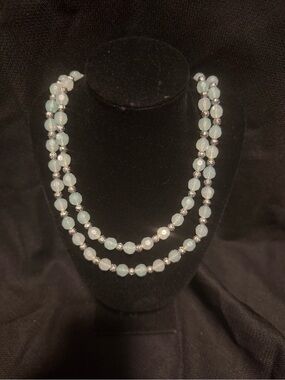 Elegant Light Blue Beaded Double-Strand Necklace